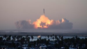 Musk's rocketship, the Starship Super Heavy, launches successfully on its second try.