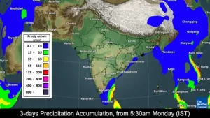 Rainfall forecast for Kerala and Tamil Nadu for the next two to three days.